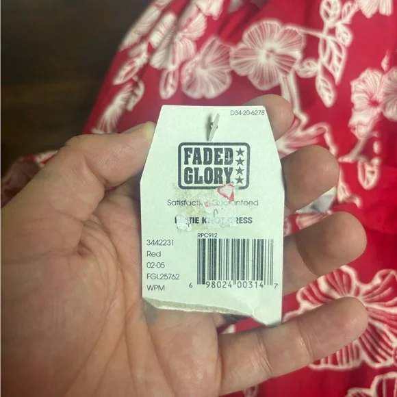 Faded Glory Red Floral Sundress Size 12 NWT Sleeveless Empire Waist - Picture 4 of 7